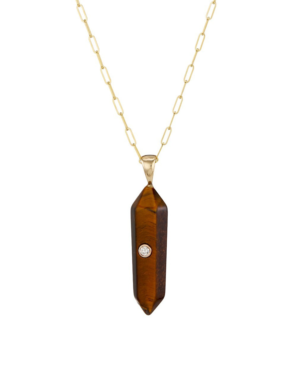 Power Crystal 1 Point Diamond Tigers Eye Necklace