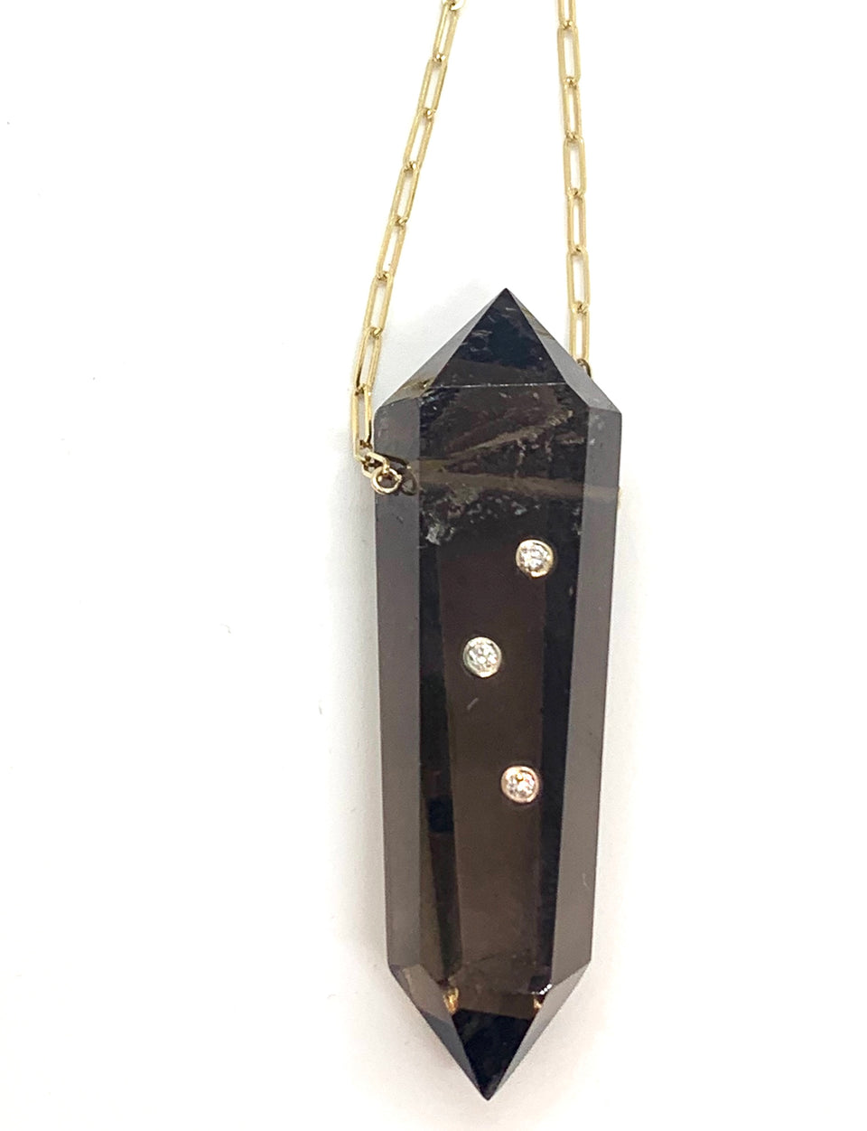 Smoky Quartz 3 Point Diamond Power Crystal