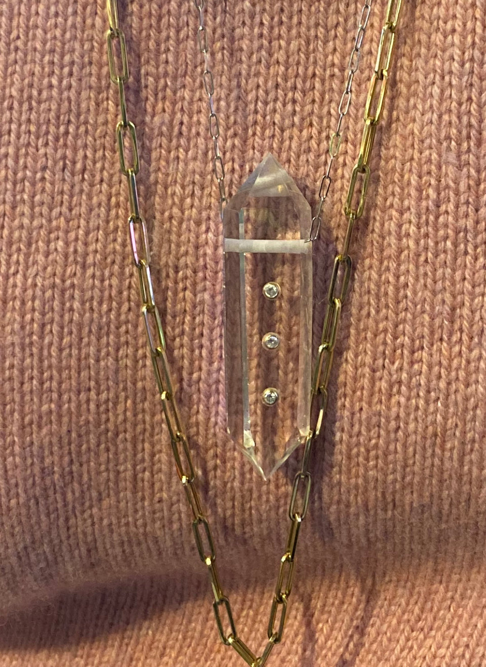 Power Crystal 3 Point Diamond Necklace