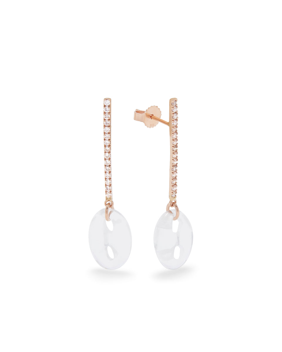 White Diamond & Rock Crystal Drop Link Earrings