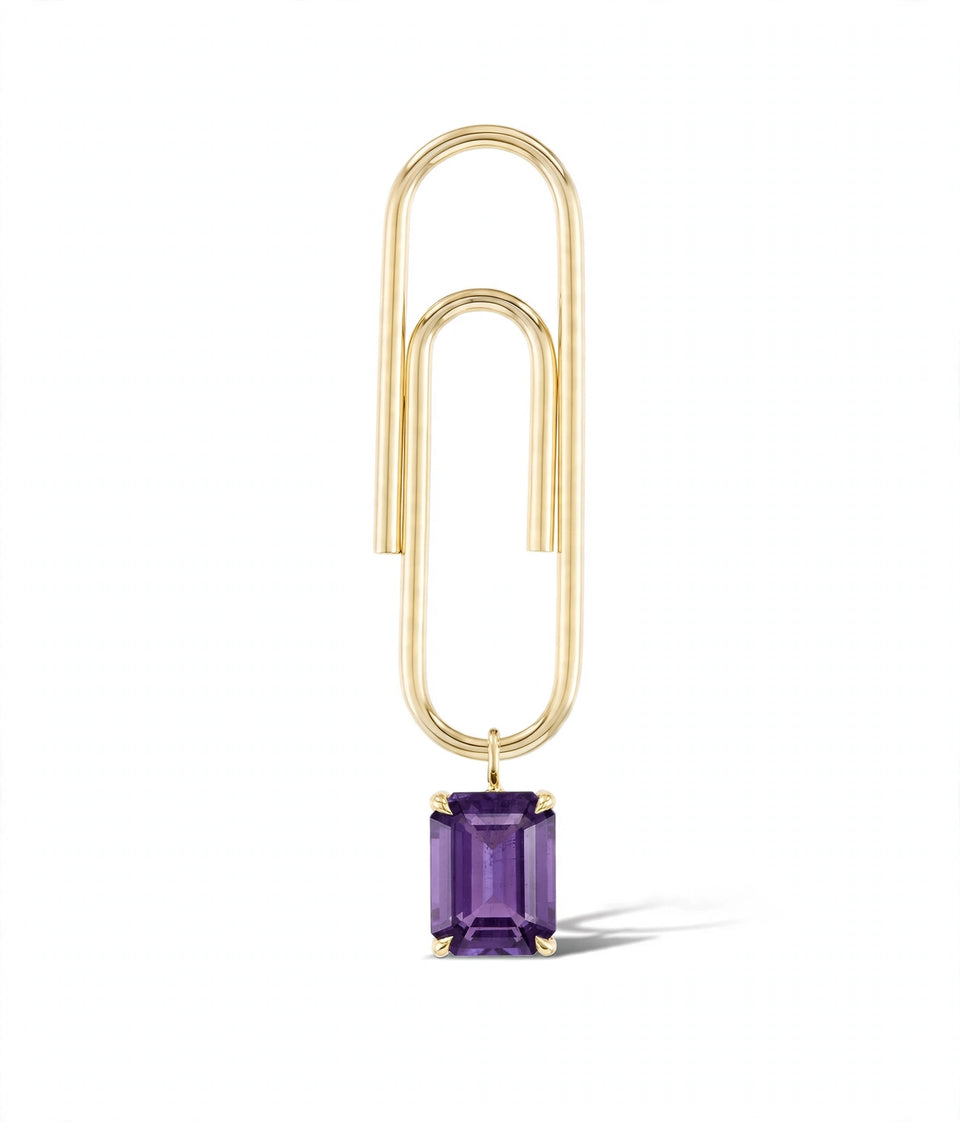 Paperclip  Birthstone Single Earring