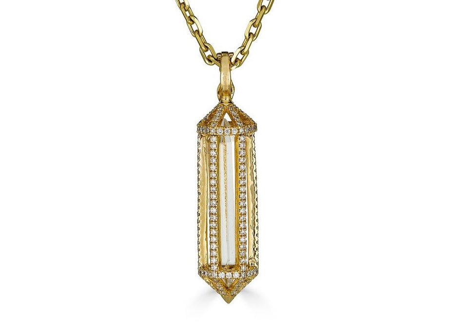 White Diamond encrusted mini Cage Pendant