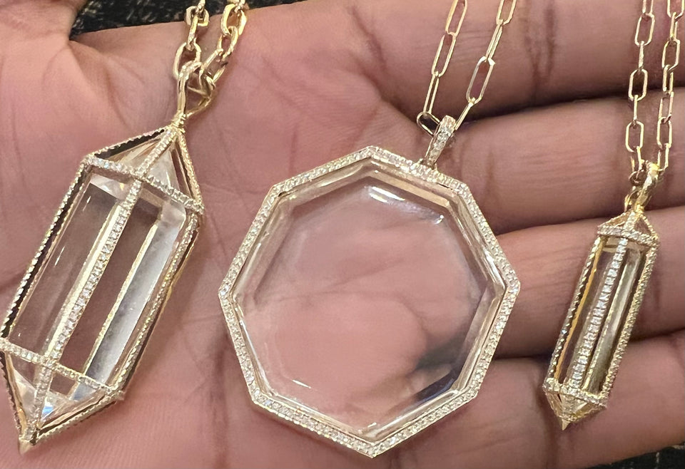 Diamond Encrusted Medium Power Crystal Cage Necklace