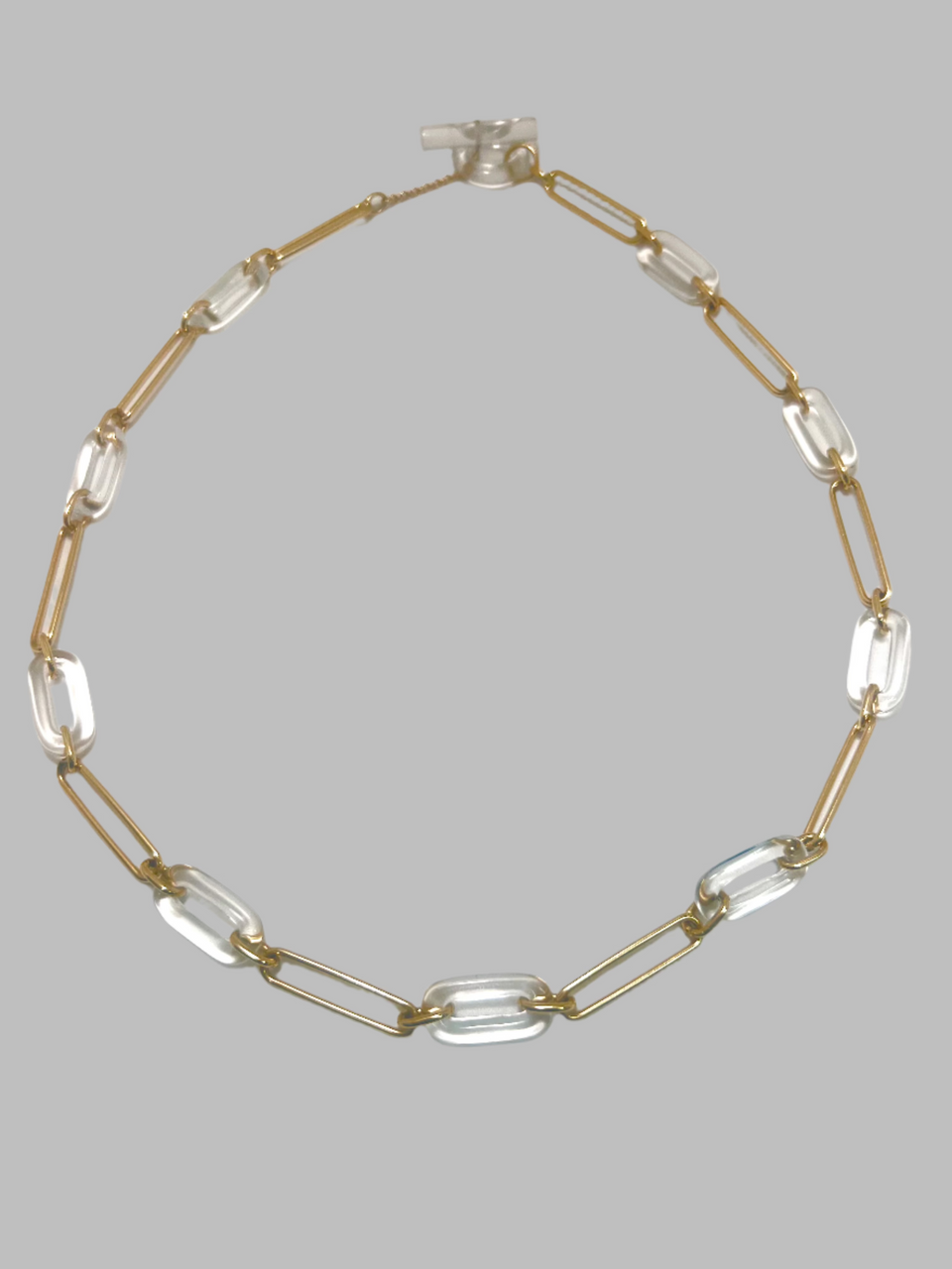 Rock crystal link & 14 kt gold link necklace