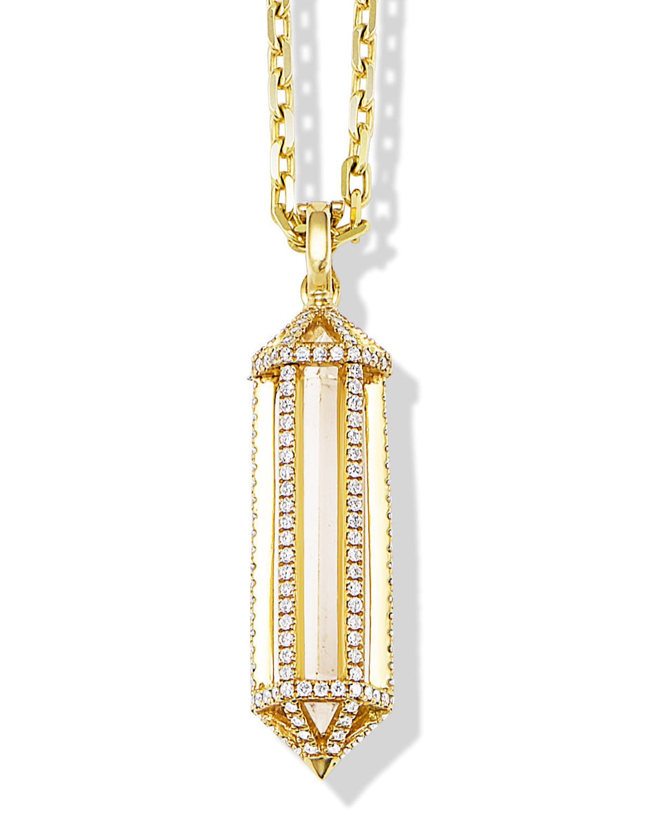 Mini Diamond Encrusted Power Crystal Cage Necklace 18 KT Rose Gold