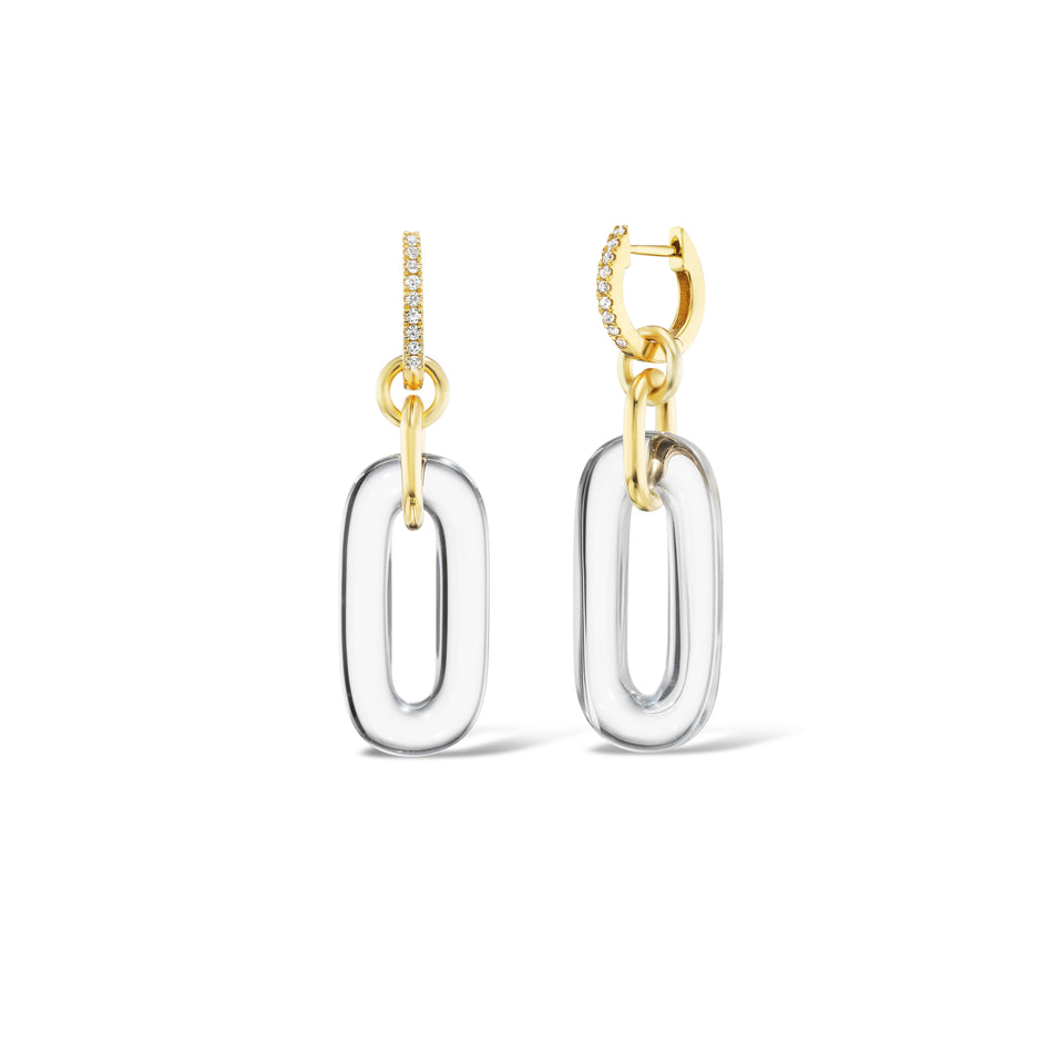 Diamond Huggie & Rock Crystal Drop Link Earrings