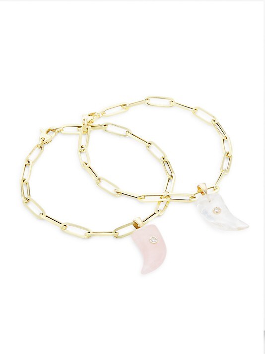 Rose Quartz 1 Point Diamond 14 Kt Gold Bracelet