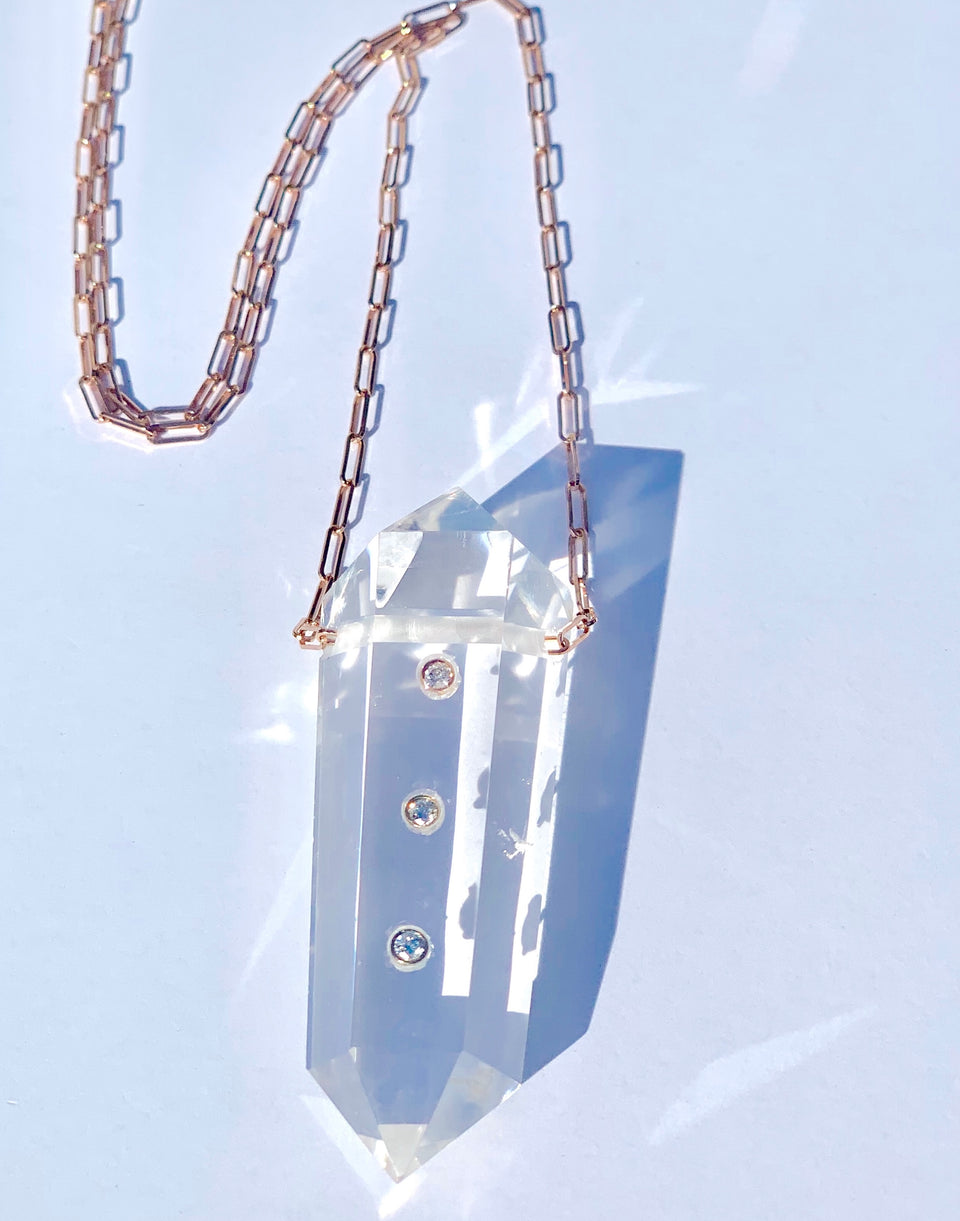 Power Crystal 3 Point White Diamond Necklace