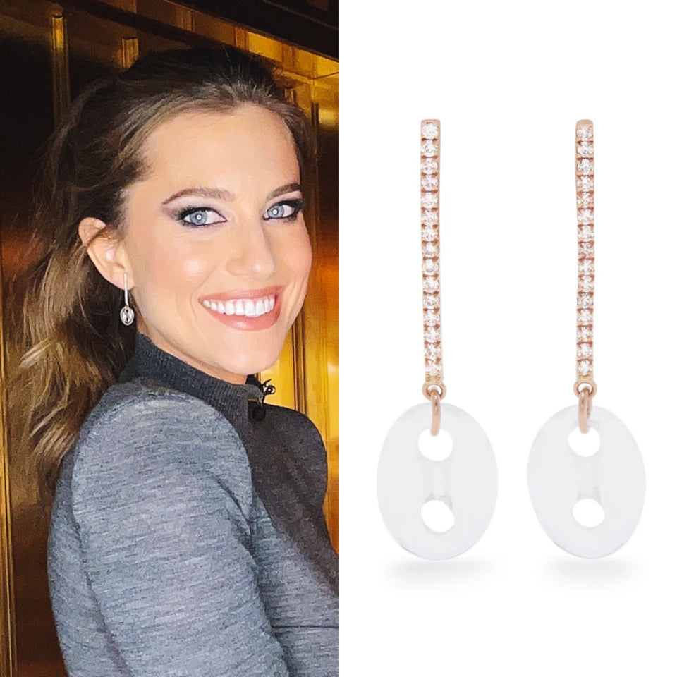 White Diamond & Rock Crystal Drop Link Earrings