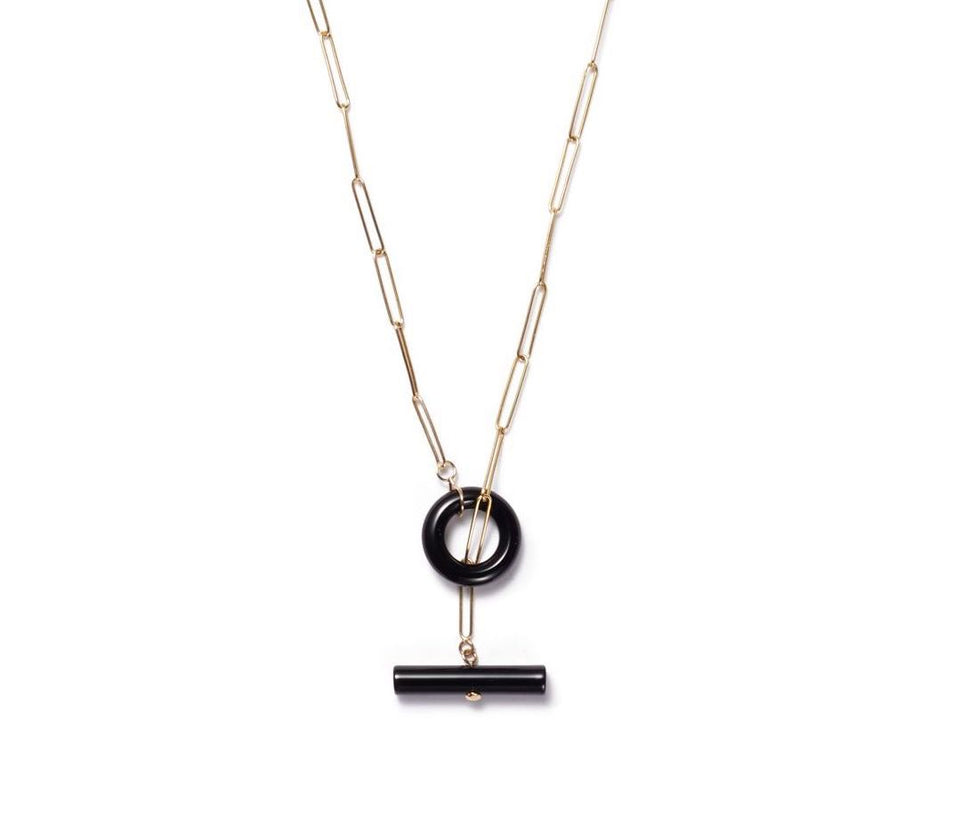 14 Kt Gold Black Onyx toggle Necklace
