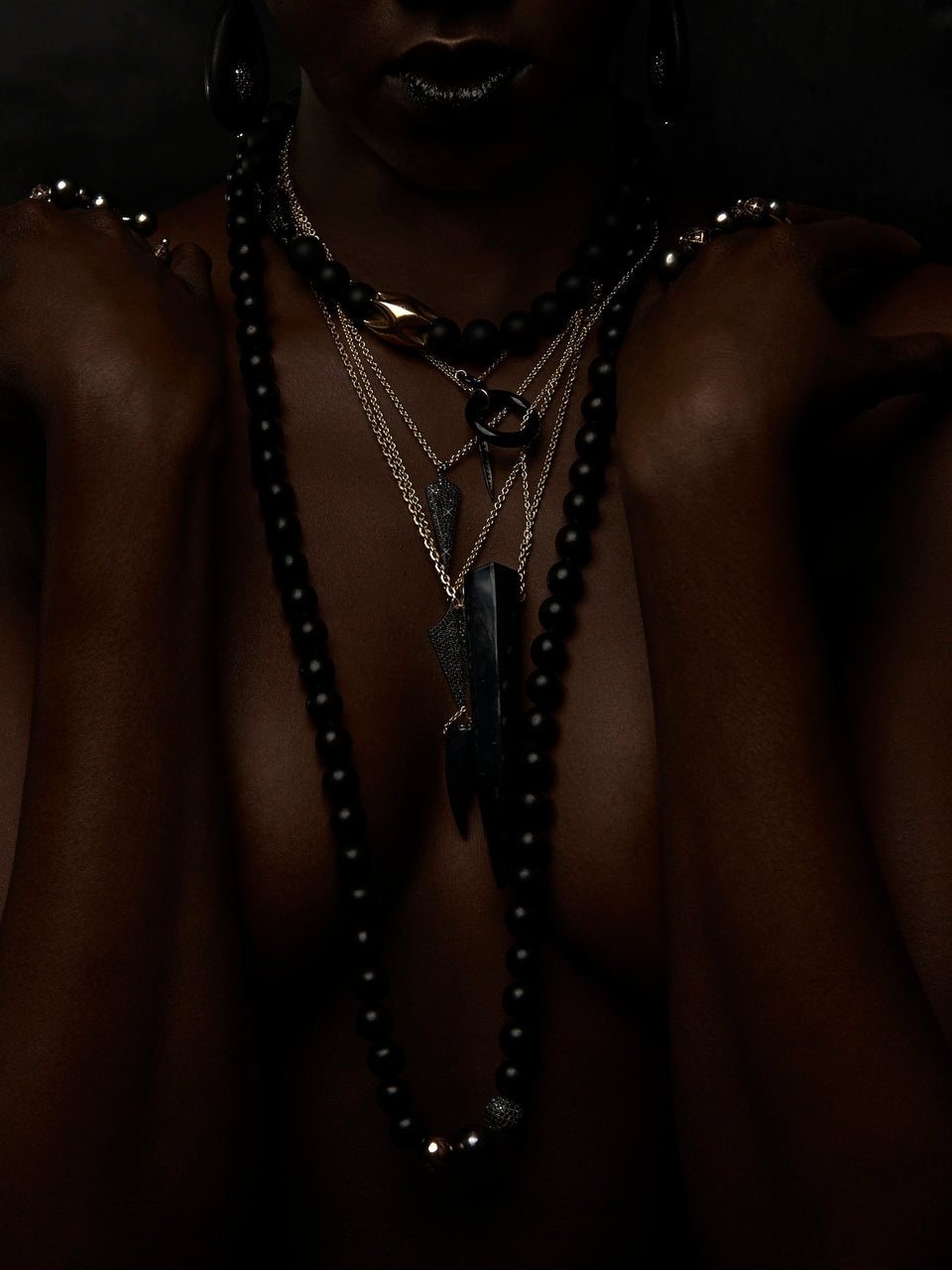 Black Spinel Talisman Lariat Necklace