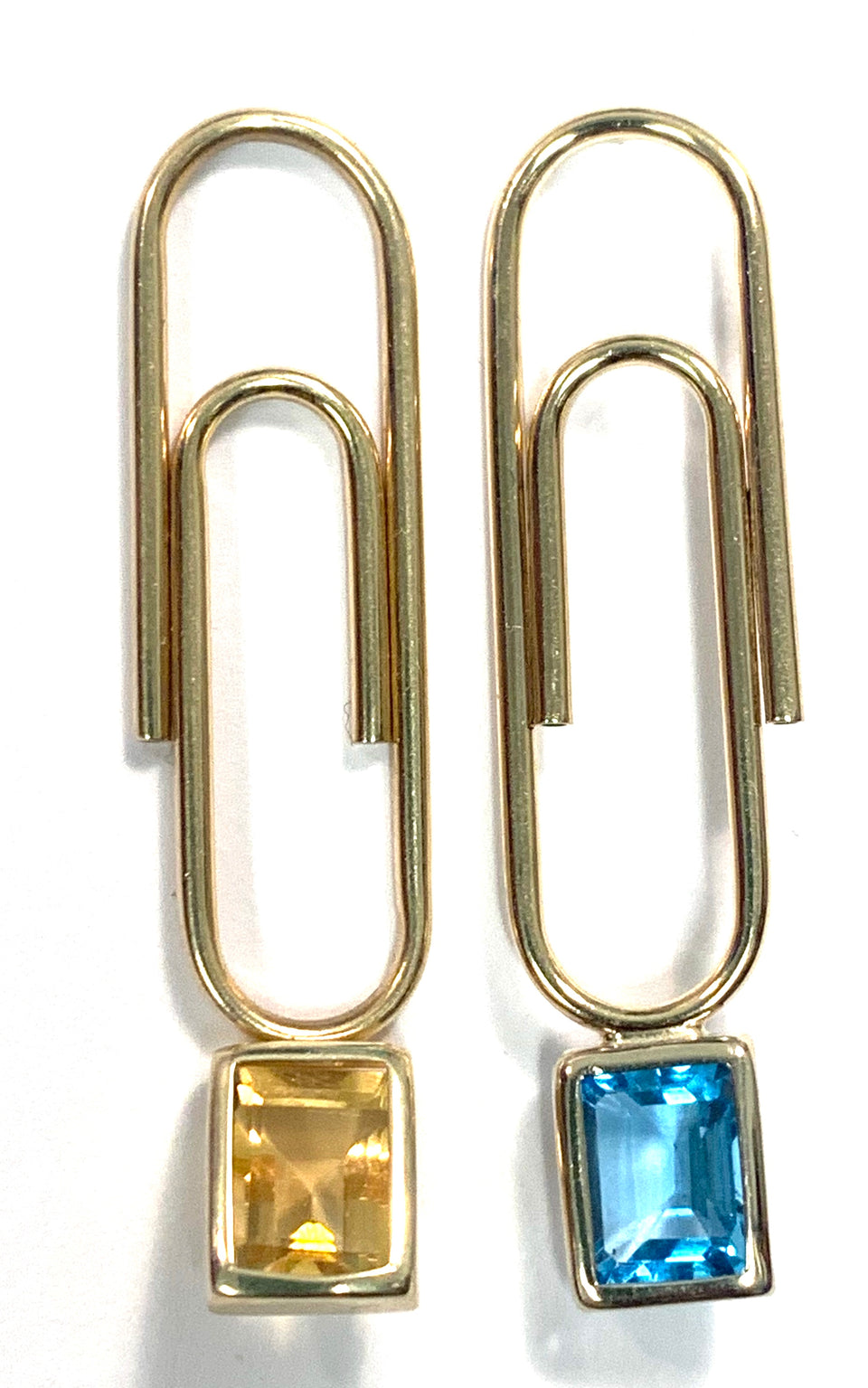 14 kt yellow gold Citrine & Blue Topaz Paperclip Clip On Earrings