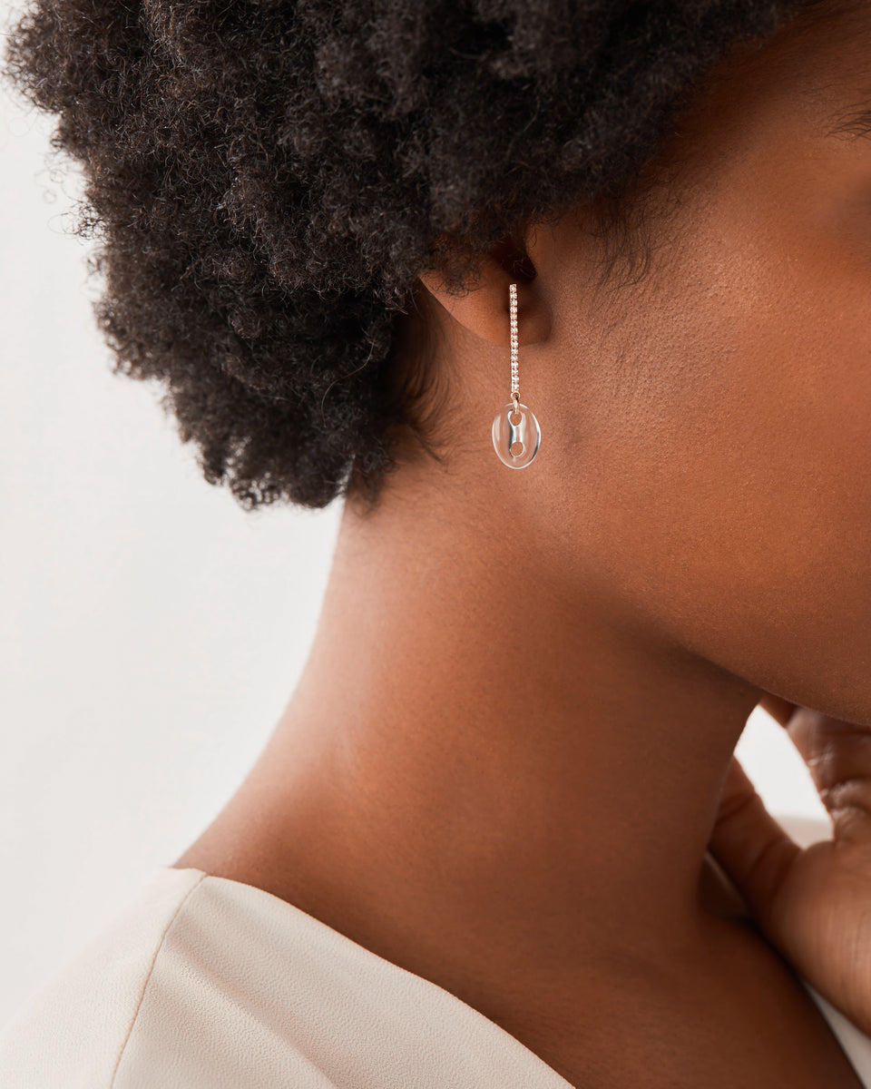 White Diamond & Rock Crystal Drop Link Earrings