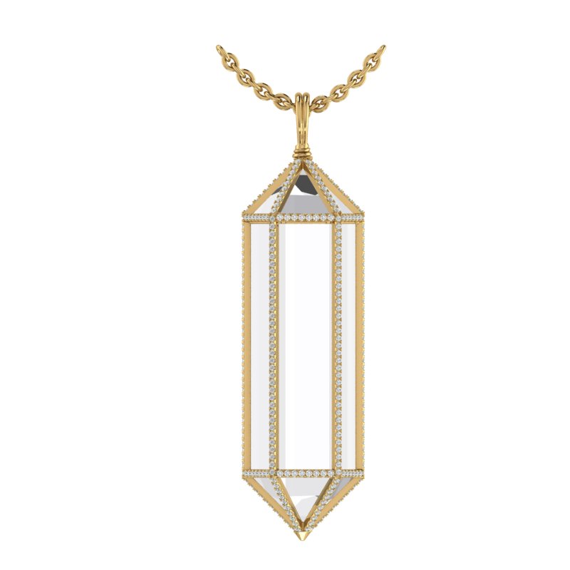 Diamond Encrusted Large Cage Floating Power Crystal Necklace