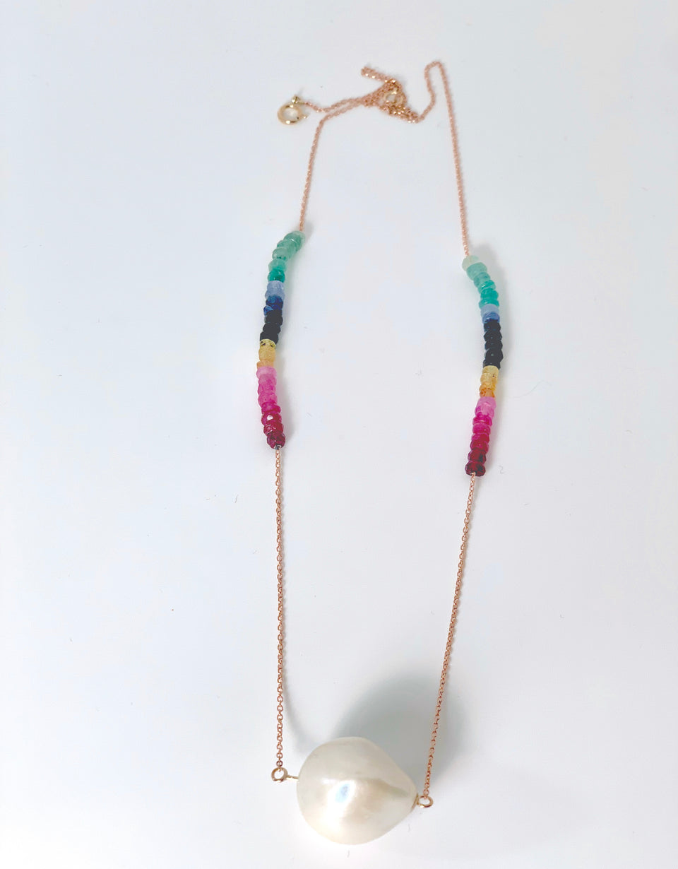 Rainbow Sapphire Pearl  Necklace